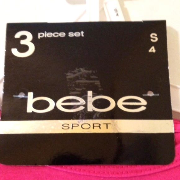 BEBE SPORT FUCHSIA BLACK PANTS GRAPHIC TEE TANK TOP JOGGER SET GIRLS SIZE 4 NWT - Picture 2 of 8